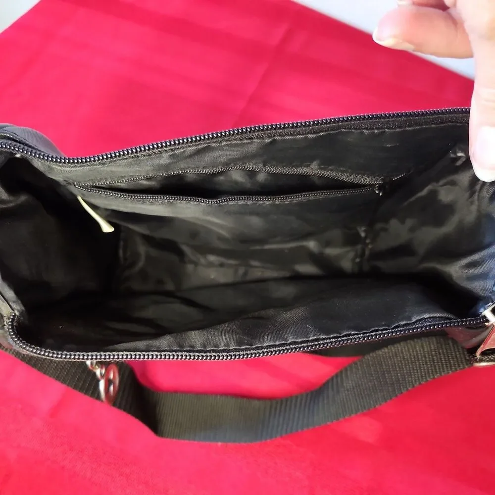 Vtg Black Nylon Crossbody Bag Utility Messenger Shoulder Star Multi-Pocket